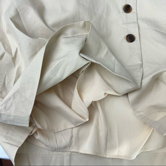 Ann Taylor US 12 Petite Cream LINEN Blend Short Sleeve Sheath Midi Dress NWT - Picture 6 of 10